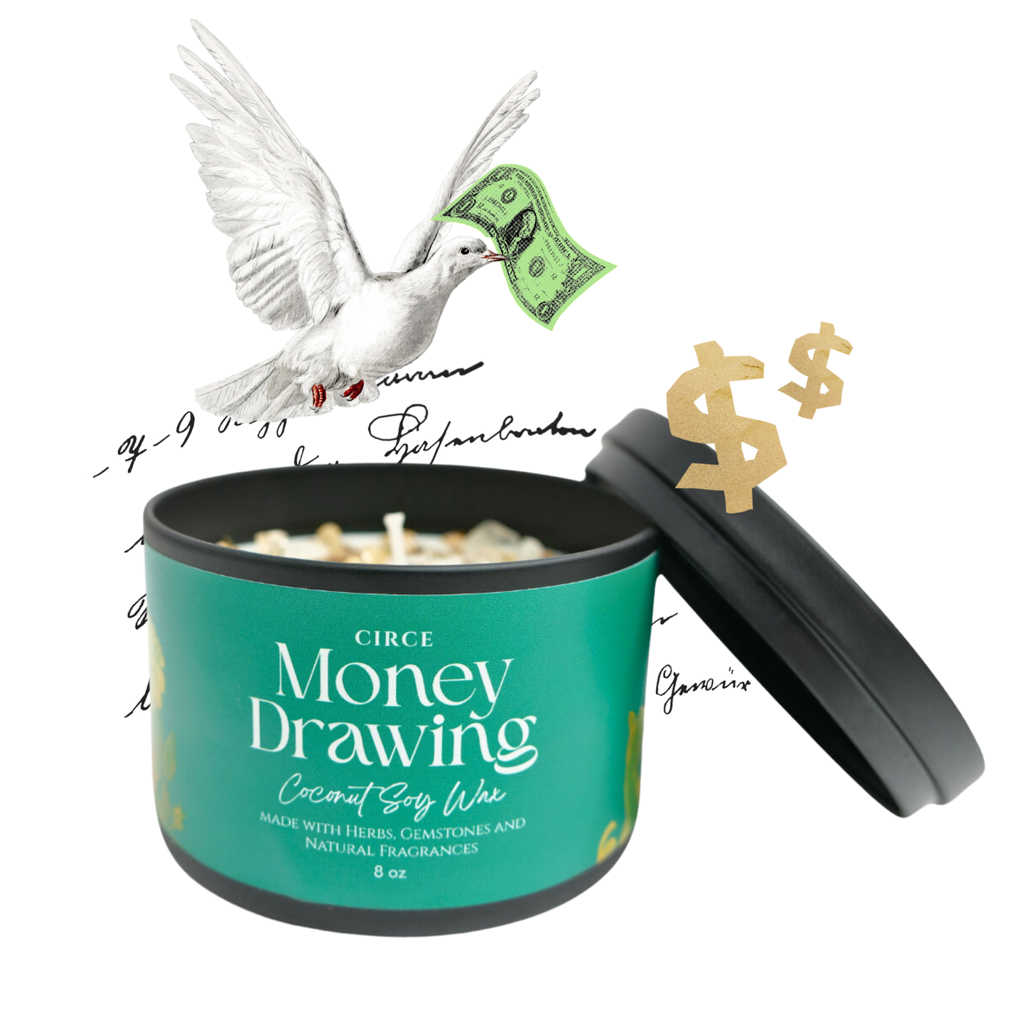 Money Drawing Spell Candle – 8 oz Prosperity & Abundance from Circe Boutique
