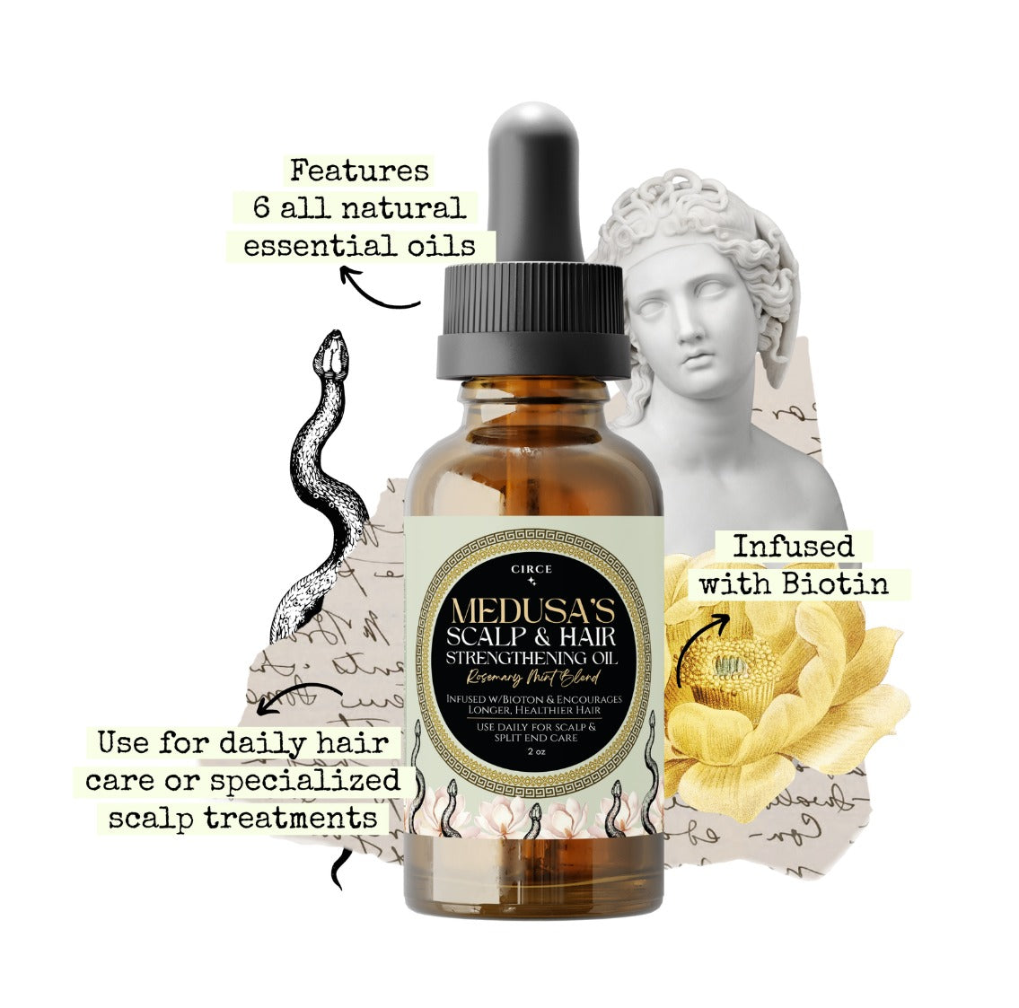 Medusa's Scalp & Hair Strengthening Oil - Rosemary Mint Blend 2 oz - Wholesales from Circe Boutique