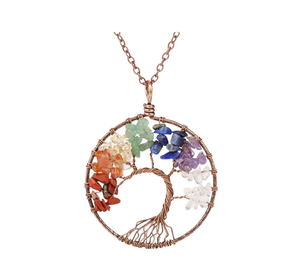 Tree of Life Pendant – Multicolor Chakra Stones  from Circe Boutique