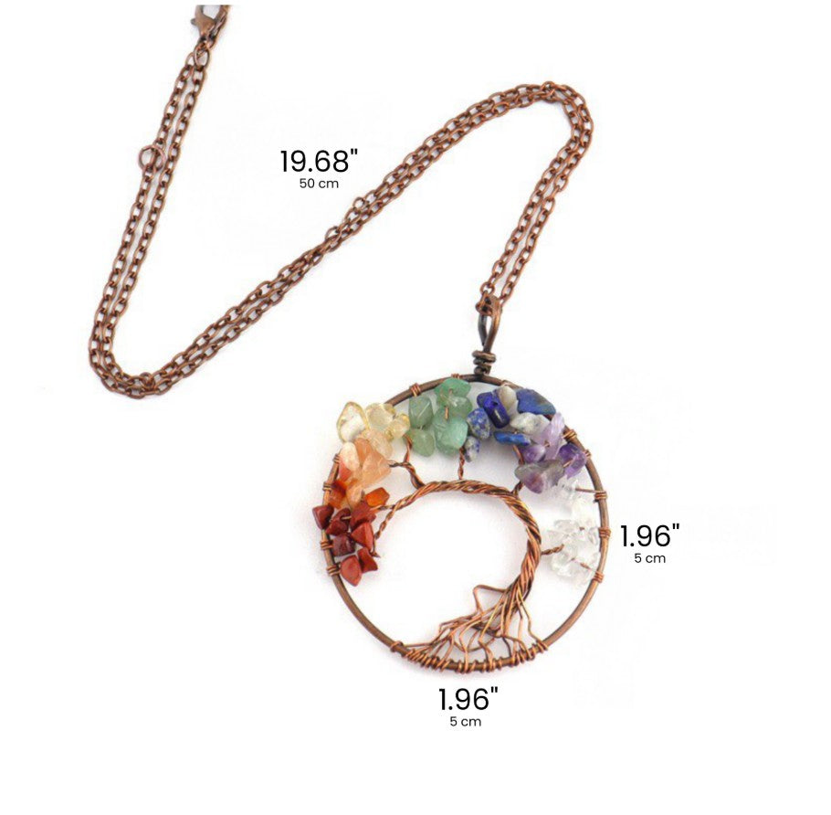 Tree of Life Pendant – Multicolor Chakra Stones  from Circe Boutique