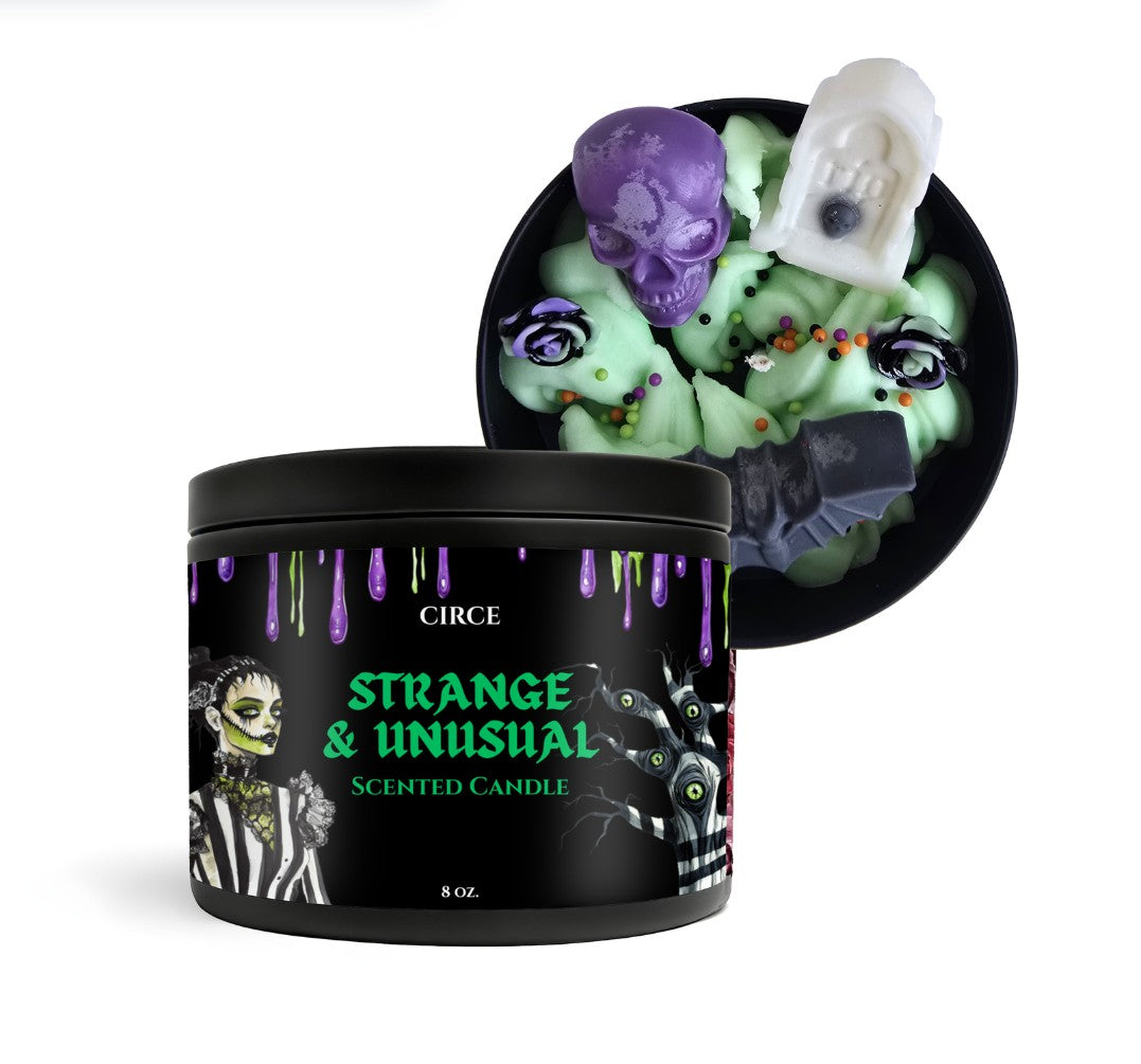 Strange & Unusual Candle – Citrus, Rose, Jasmine, Patchouli & Musk | 8 oz Coconut Soy Wax Tin