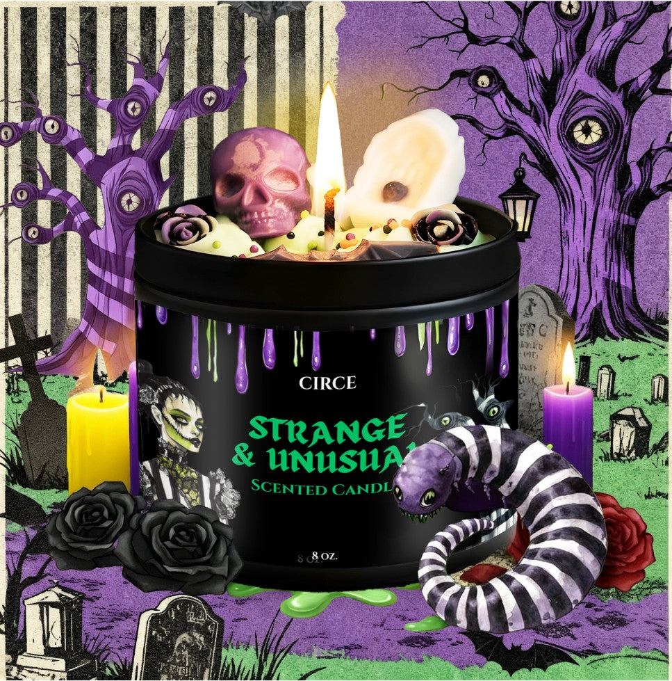 Strange & Unusual Candle – Citrus, Rose, Jasmine, Patchouli & Musk | 8 oz Coconut Soy Wax Tin