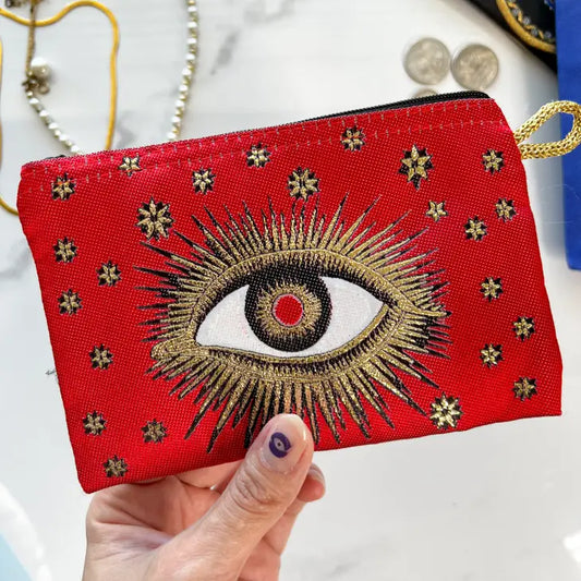 Red Evil Eye Coin Purse, Small Zipper Pouch For Women  from Umays Boho