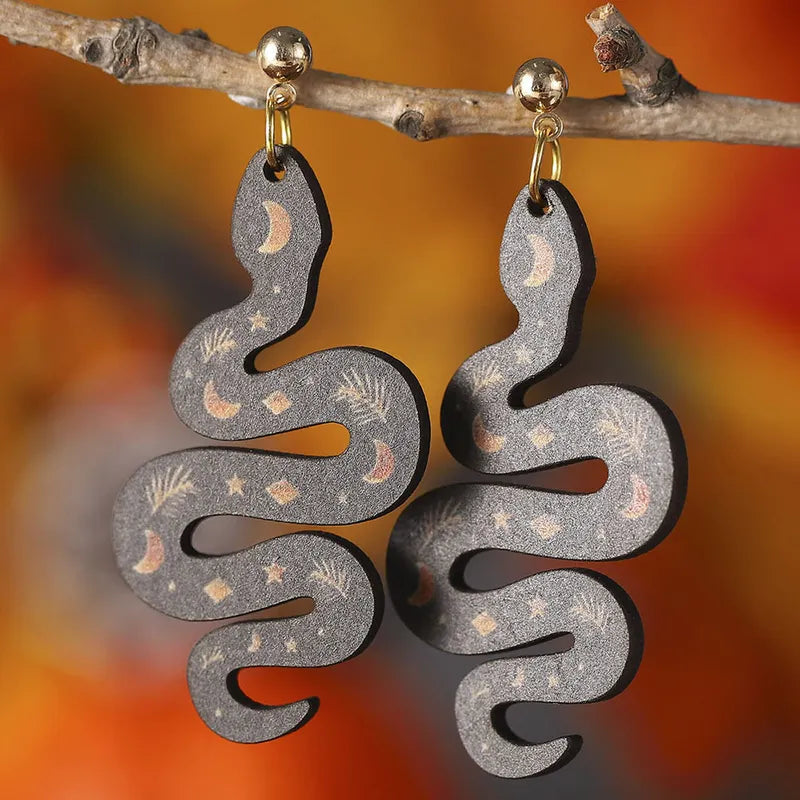 Celestial Snake Black Wooden Earrings - Jewelry  from CirceBoutique