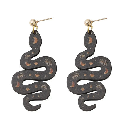 Celestial Snake Black Wooden Earrings - Jewelry  from CirceBoutique