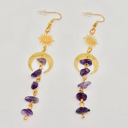 E70-Purple Crystal Tassel Pendant Earrings - Jewelry  from Mio Queena