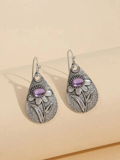 E43-Flower Detail Water Drop Earrings - Jewelry  from Shein
