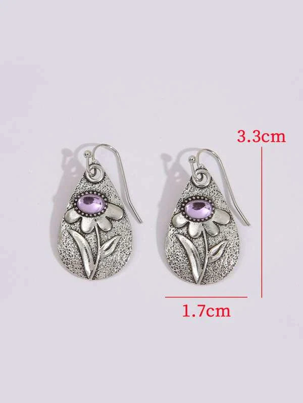 E43-Flower Detail Water Drop Earrings - Jewelry  from Shein
