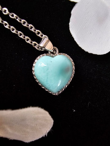 N73-Larimar Heart Gemstones Pendant Stainless Steel Necklace - Jewelry  from China Wholesaler