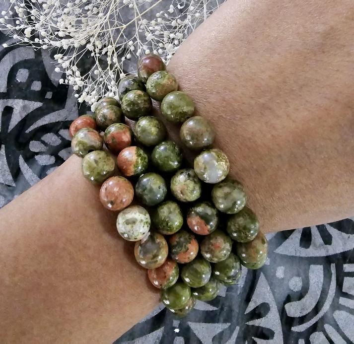 Unakite 8mm Round Beads Stretch Bracelet - Jewelry  from Circe Boutique