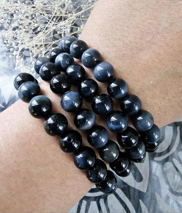 Blue Tiger Eyes 8mm Round Beads Stretch Bracelet - Jewelry  from Circe Boutique