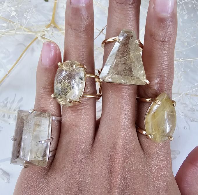 Rutilated Quartz Double Wire Adjustable Ring  - Different Kinds Available - Jewelry  from Origem Brazil