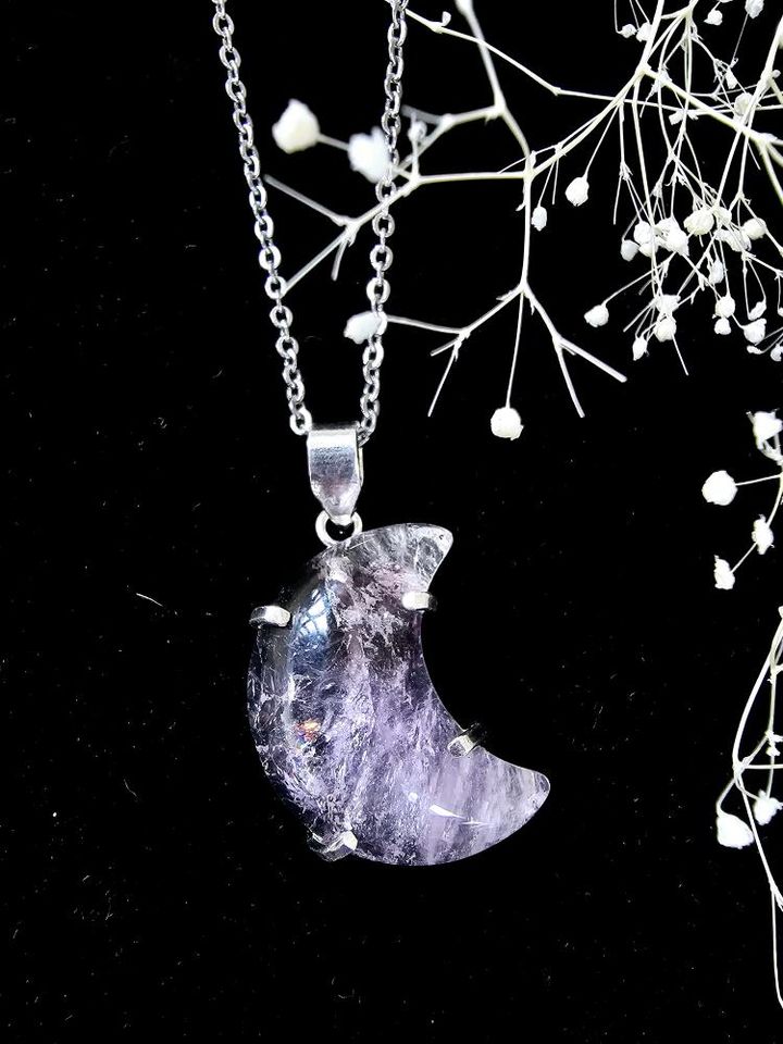 N97-98-Gemstone Moon Pendant Stainless Steel Necklace - 2 Different Gemstones available - Jewelry  from China Wholesaler