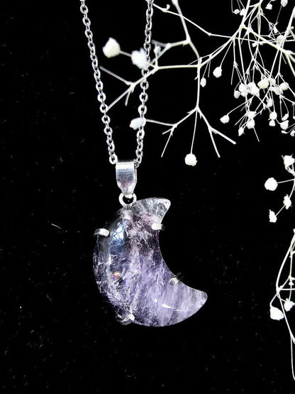 N97-98-Gemstone Moon Pendant Stainless Steel Necklace - 2 Different Gemstones available - Jewelry  from China Wholesaler