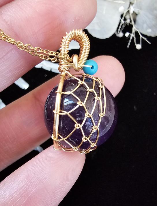 N109 - Amethyst Sphere Wire Wrapped Pendant Necklace  - Jewelry  from Nihao jewelry