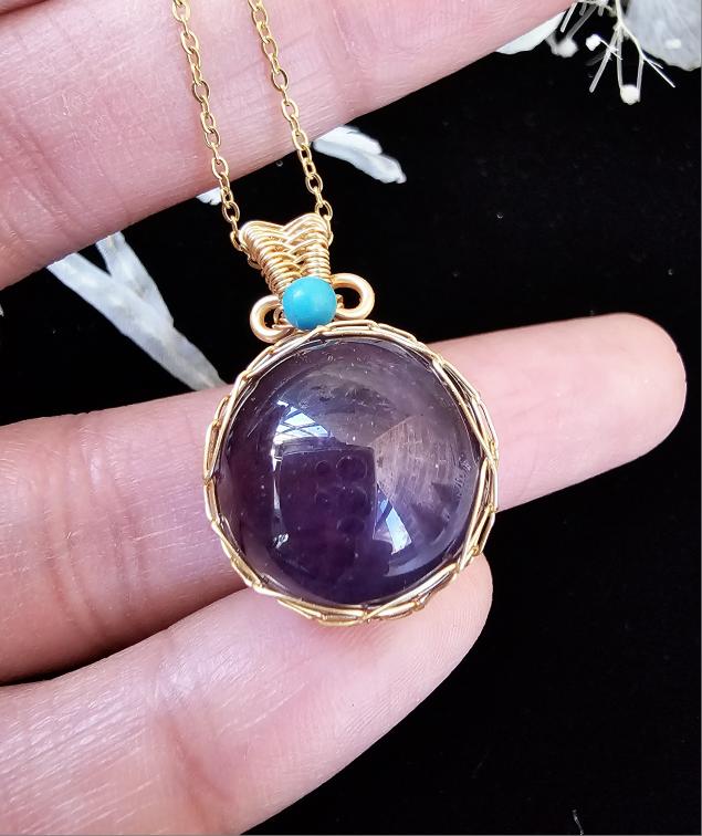N109 - Amethyst Sphere Wire Wrapped Pendant Necklace  - Jewelry  from Nihao jewelry