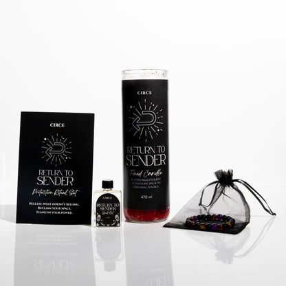 Return to sender ritual set with candle, spell oil and shield bracelet for protection