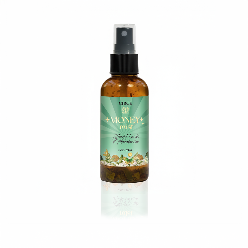 Money mist spray bottle with bay leaf and cinnamon for prosperity rituals