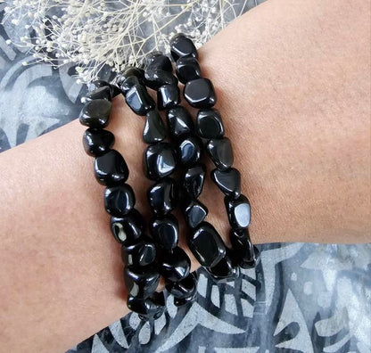 Obsidian Freeform Chips Stretch Bracelet - Jewelry  from CirceBoutique