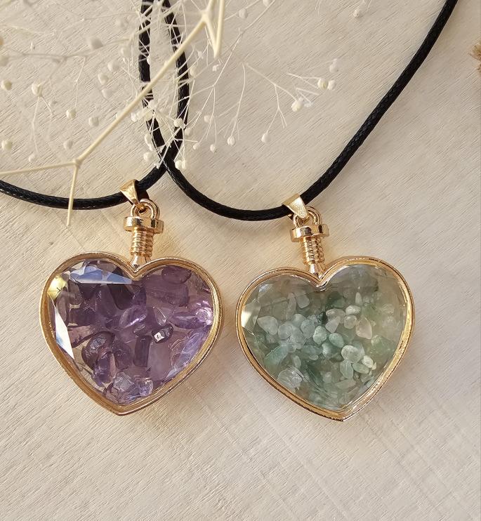 N119-120 - Gemstones Chips Heart Bottle Pendant Necklace  - 2 Kind Available - Jewelry  from Pony