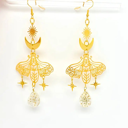 E13 - Moth Star Moon Earrings Resin Crystal Pendant - Jewelry  from Mio Queena