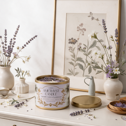 Amethyst Gemstone Candle – Lavender Violet & Sandalwood | 8 oz