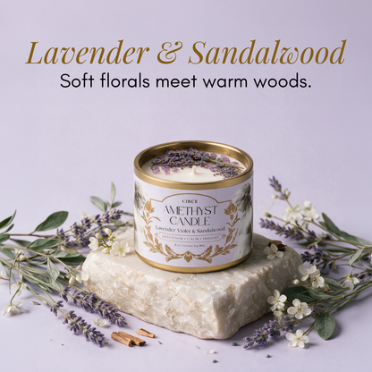 Amethyst Gemstone Candle – Lavender Violet & Sandalwood | 8 oz