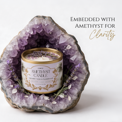 Amethyst Gemstone Candle – Lavender Violet & Sandalwood | 8 oz