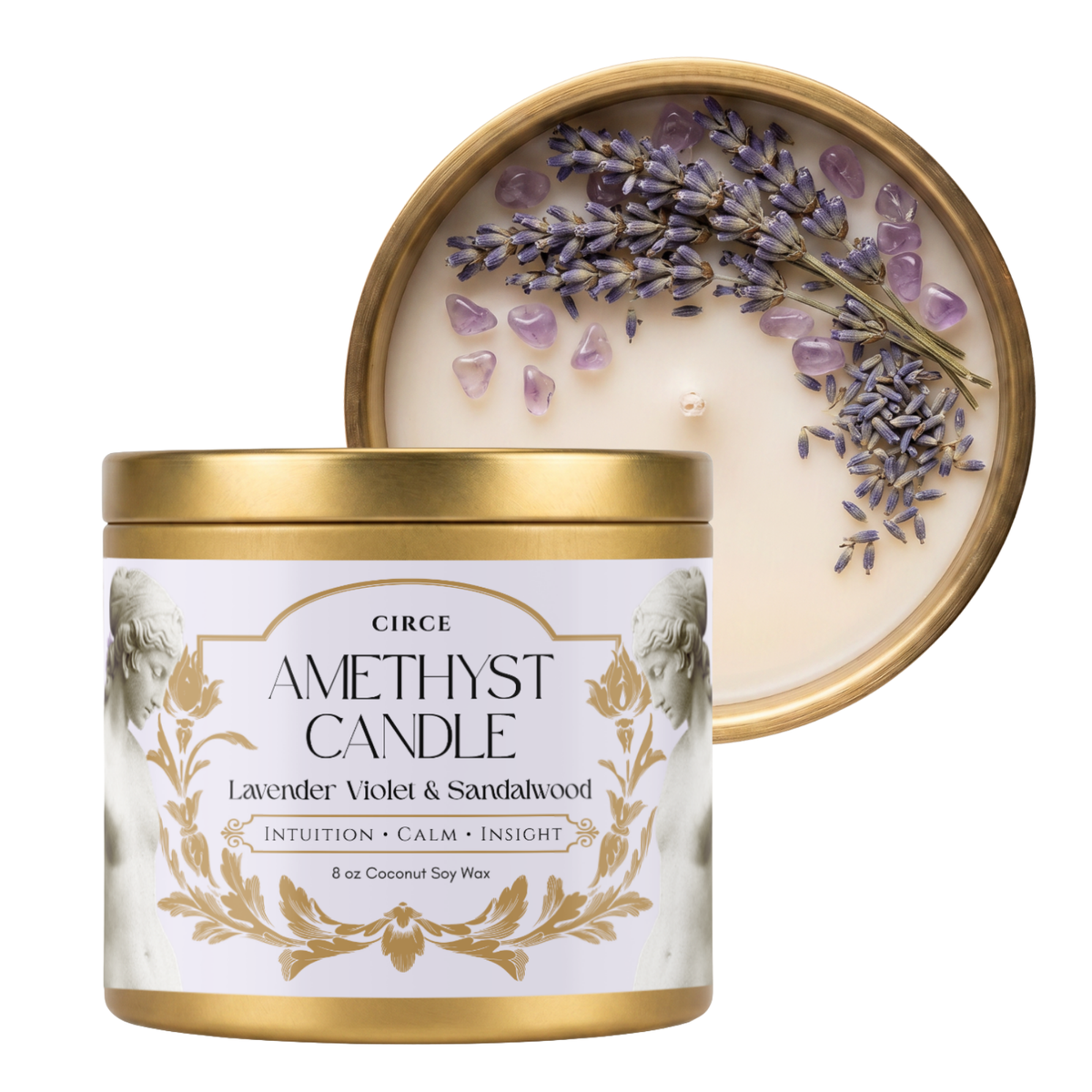 Amethyst Gemstone Candle – Lavender Violet & Sandalwood | 8 oz