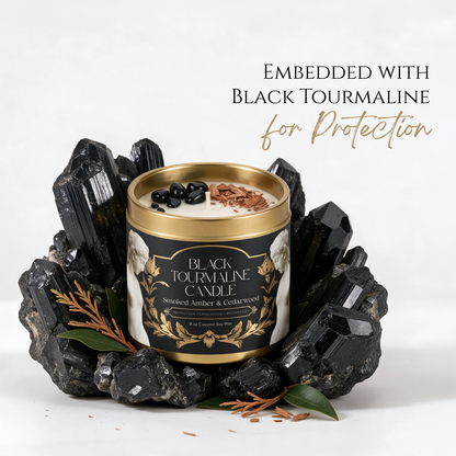Black Tourmaline Gemstone Candle – Smoked Amber & Cedarwood | 8 oz