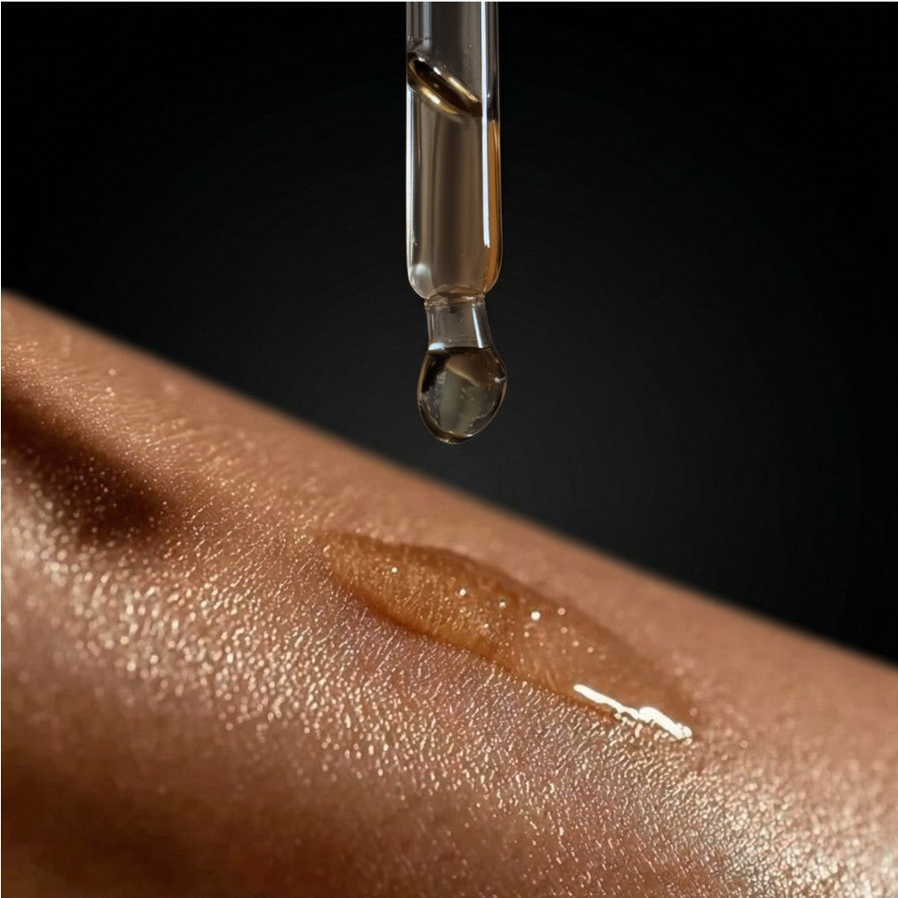 Black Obsidian Gemstone Body Oil — Protection & Grounding Shimmer Oil with Amber & Vanilla