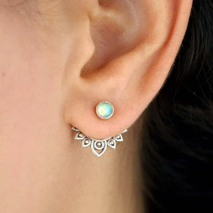 E86-Lotus Opal Front And Rear Earrings - Jewelry  from Nihao jewelry