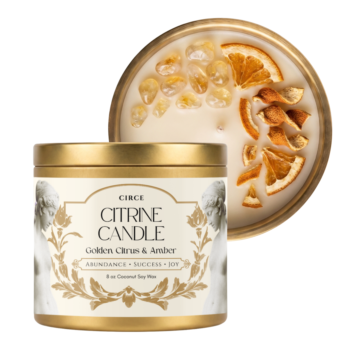 Citrine Gemstone Candle – Golden Citrus & Amber | 8 oz