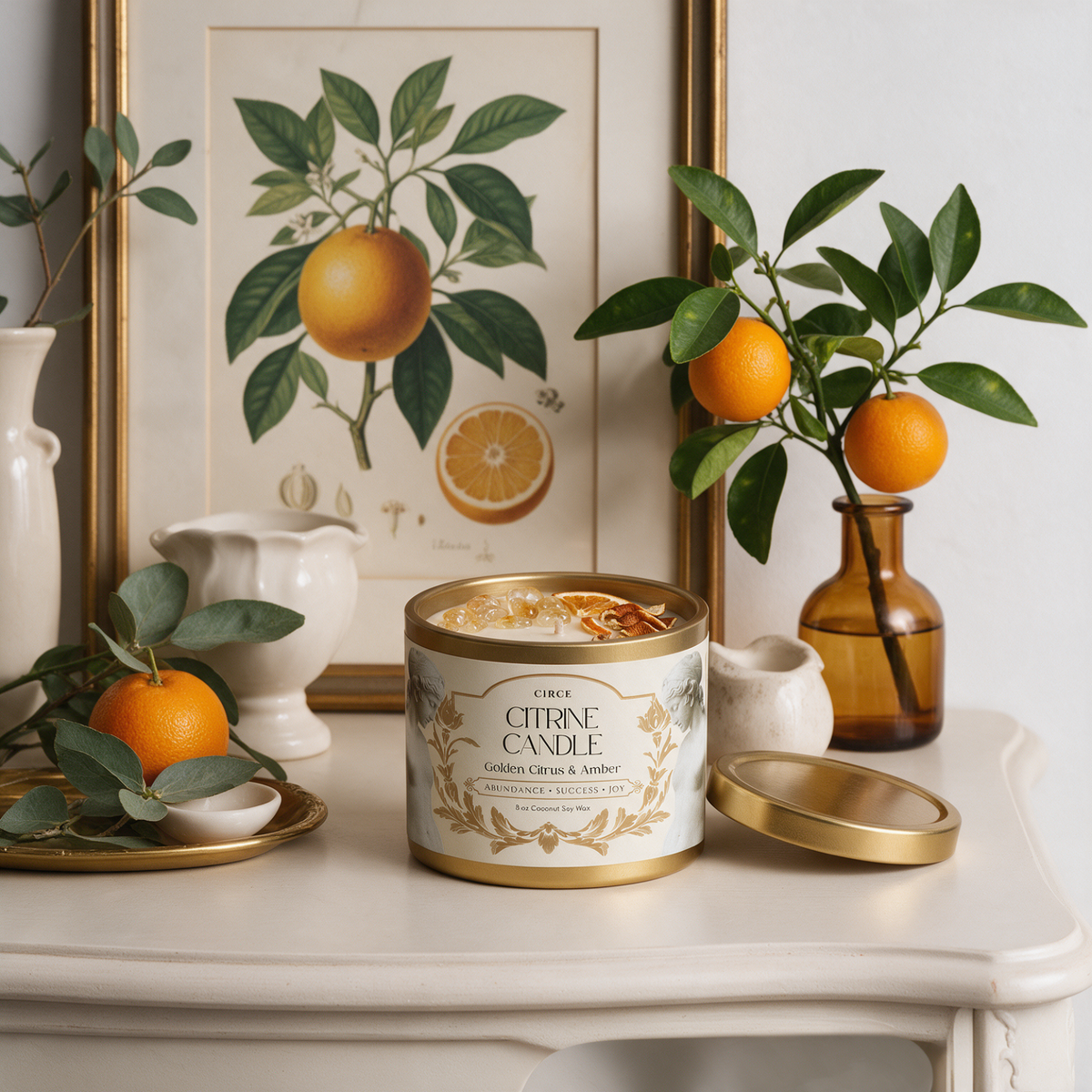 Citrine Gemstone Candle – Golden Citrus & Amber | 8 oz