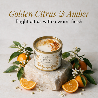 Citrine Gemstone Candle – Golden Citrus & Amber | 8 oz