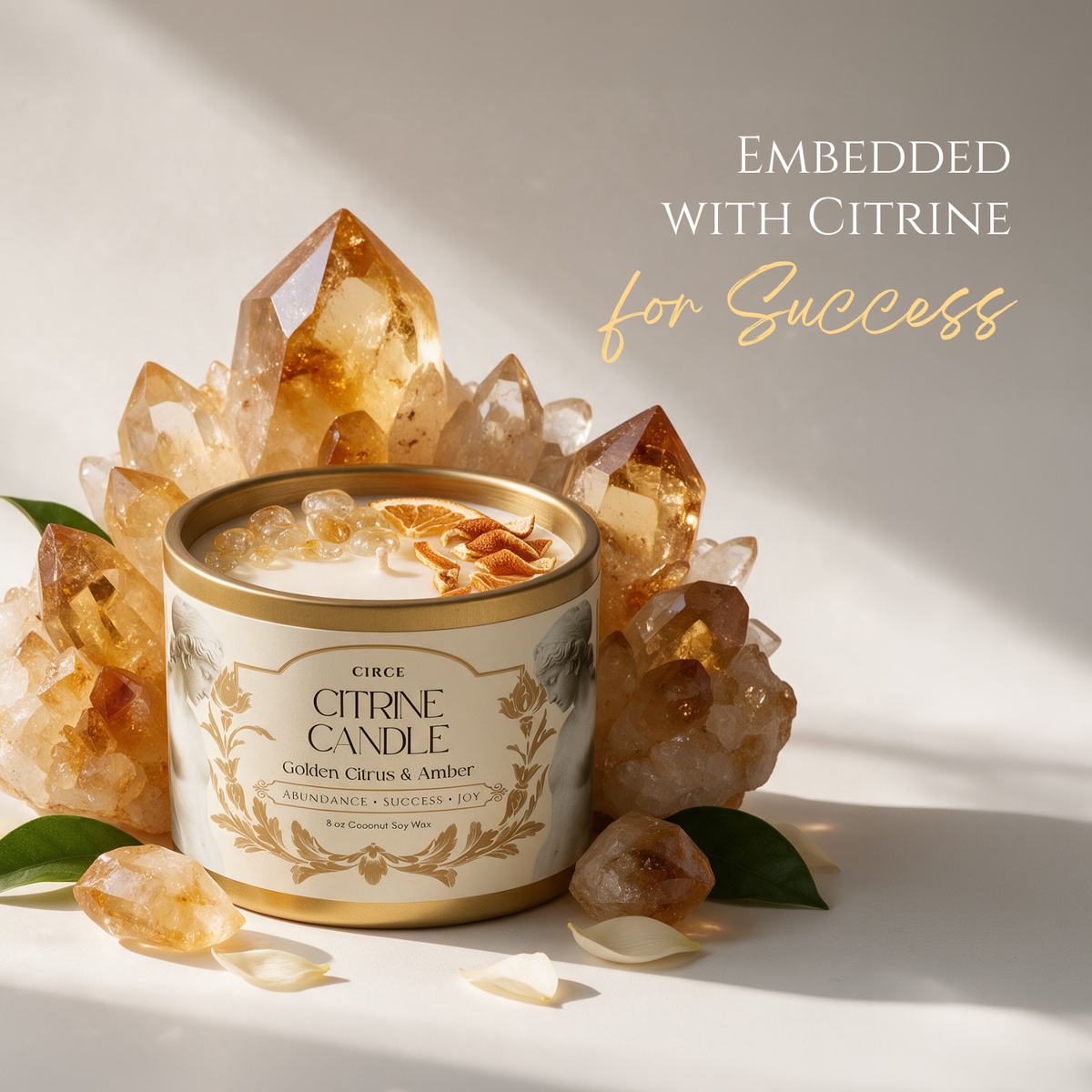 Citrine Gemstone Candle – Golden Citrus & Amber | 8 oz