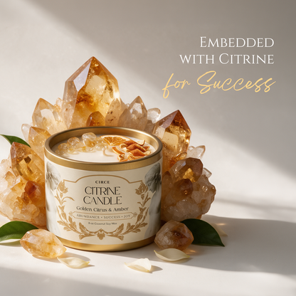 Citrine Gemstone Candle – Golden Citrus & Amber | 8 oz