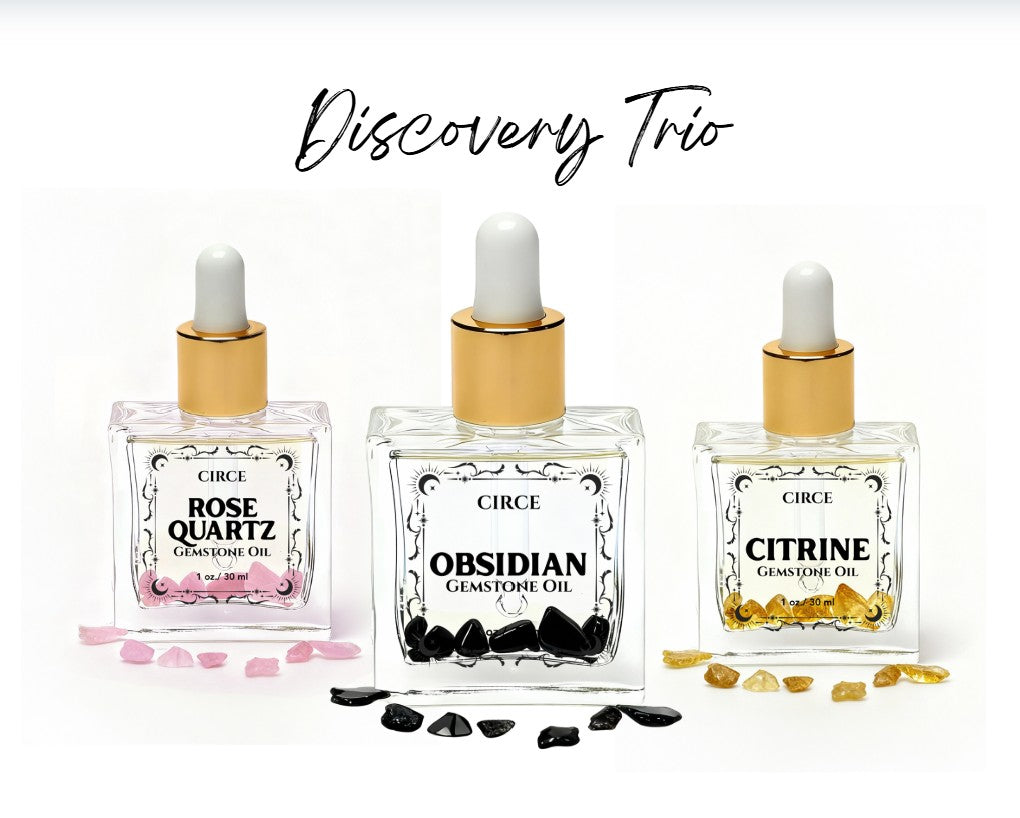 Crystal Body Oil Discovery Trio – Rose Quartz, Citrine & Obsidian