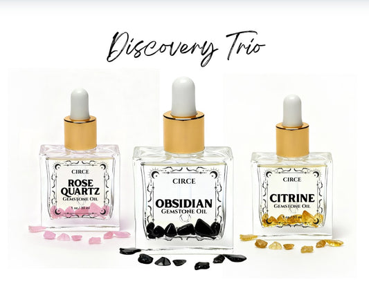 Crystal Body Oil Discovery Trio – Rose Quartz, Citrine & Obsidian