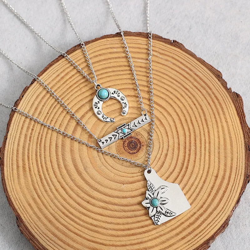 N67-Moon Flower Turquoise triple Layer Necklaces- Jewelry  from Nihao jewelry