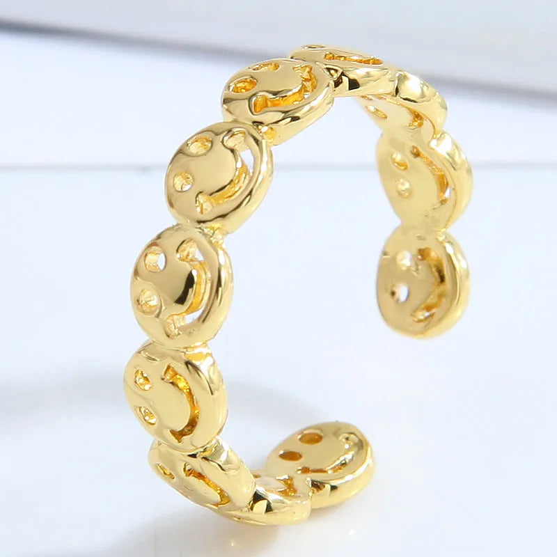 R71 - Sweet Gold Smile Face Copper Open Ring - Jewelry  from Nihao jewelry