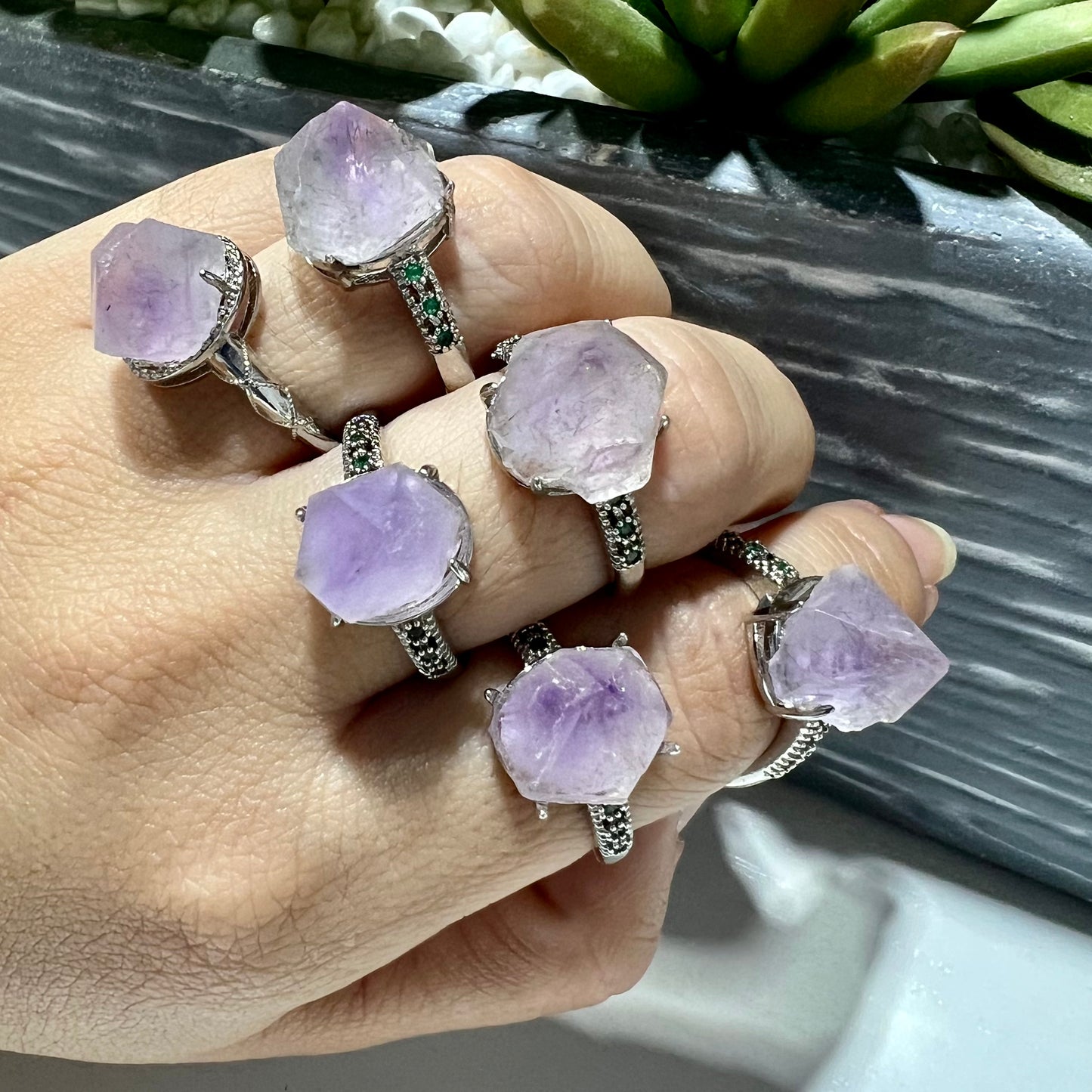 Pointy Amethyst Silver Adjustable Ring - Jewelry  from China Wholesaler