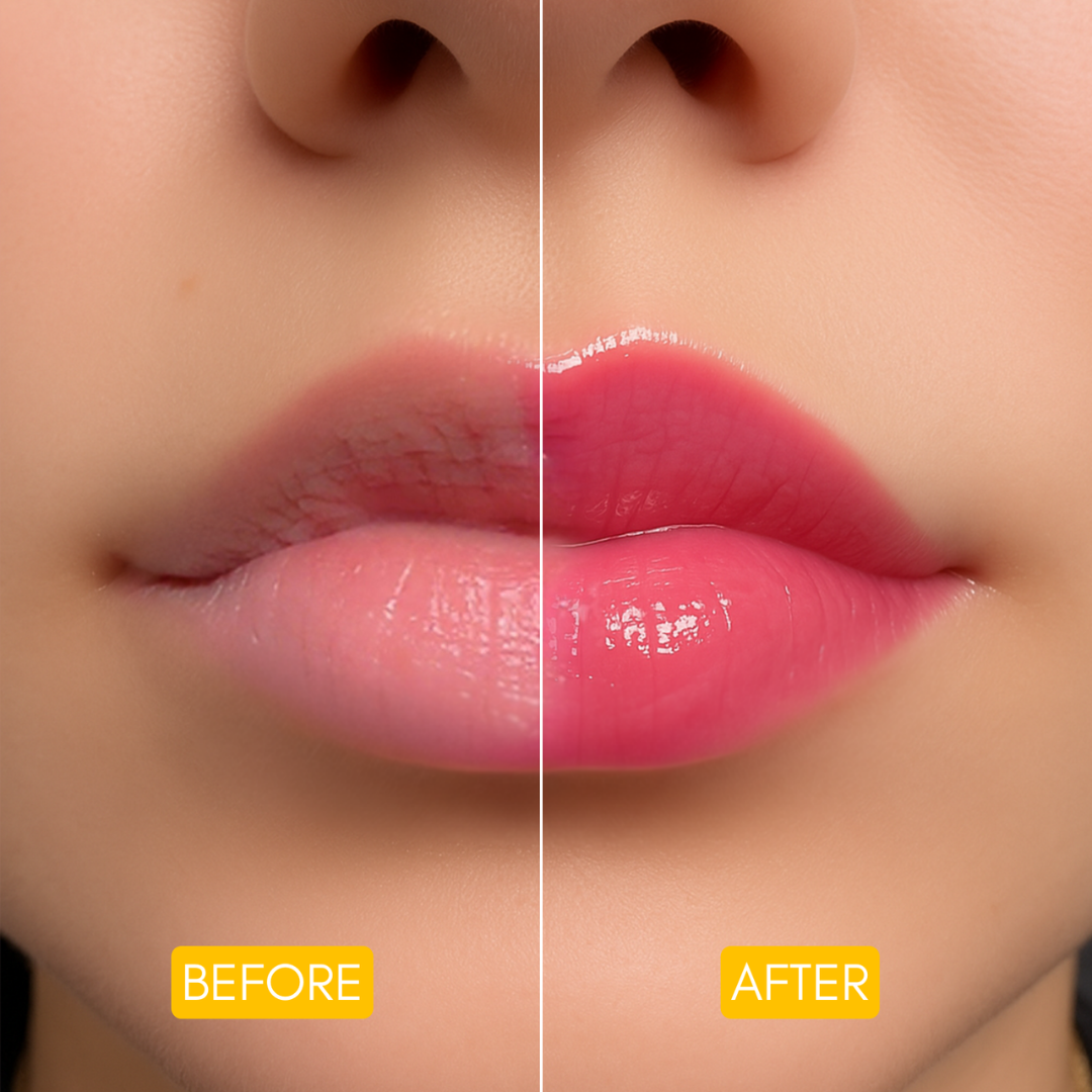 Starlit Color Changing Lip Gloss before and after image on lips