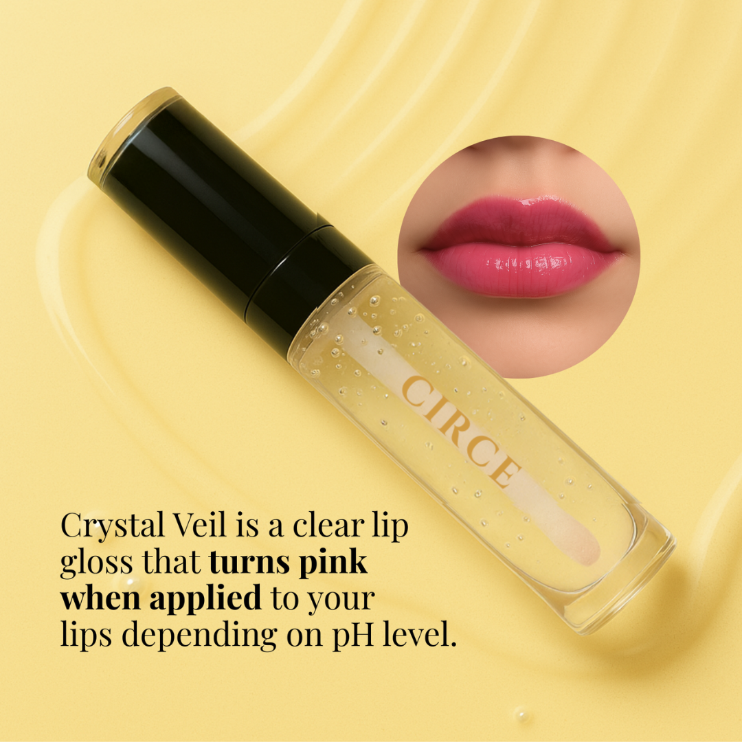 Lip gloss turns pink when applied. Woman lips with lip tint