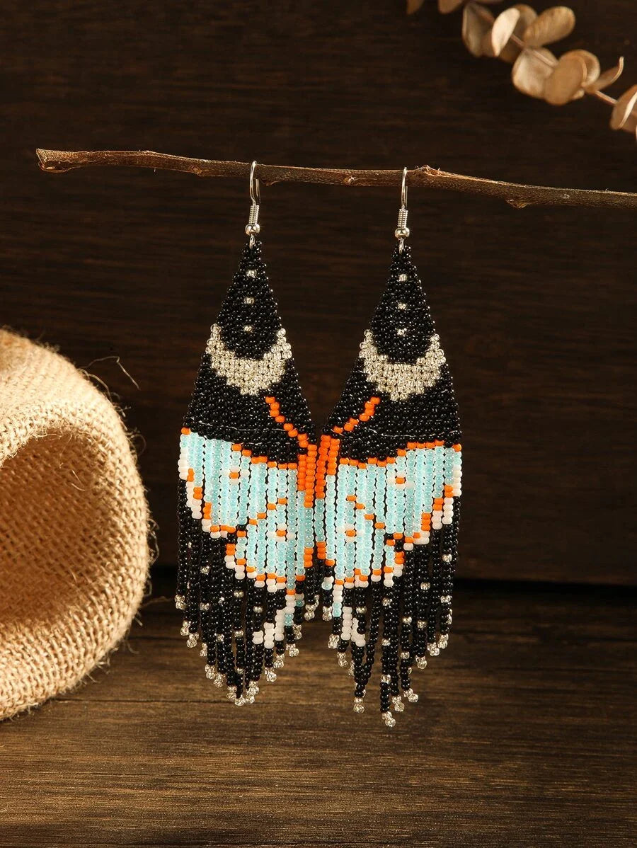E125-Moth and Moon Fringe Earrings - Jewelry  from Shein