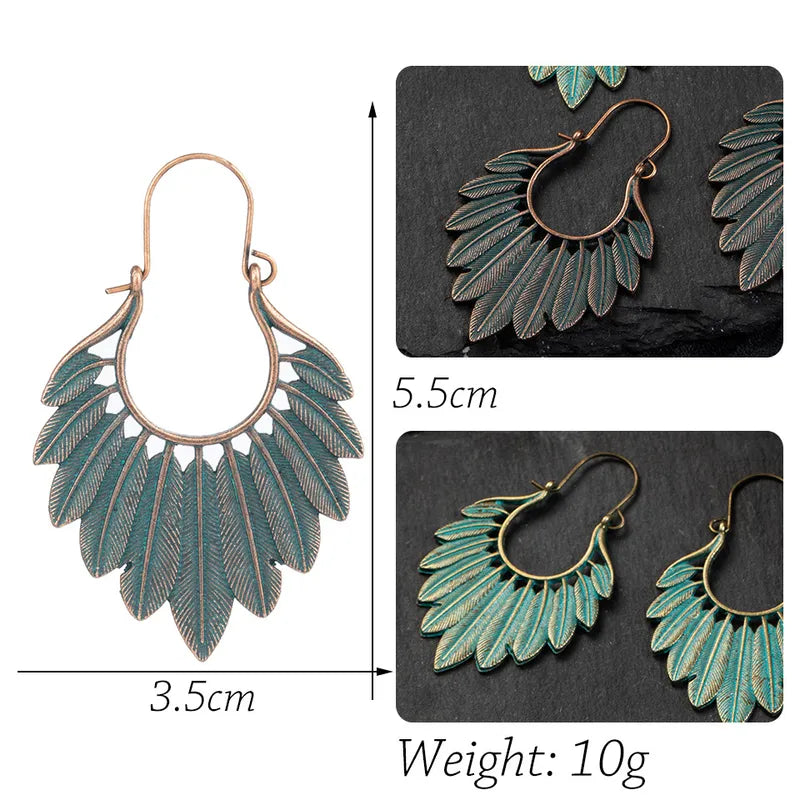 E157 - Green Feather Hoop Earrings - Jewelry  from Nihao jewelry