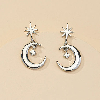E156 - White Gold Color Moon And Star Earrings - Jewelry  from Nihao jewelry