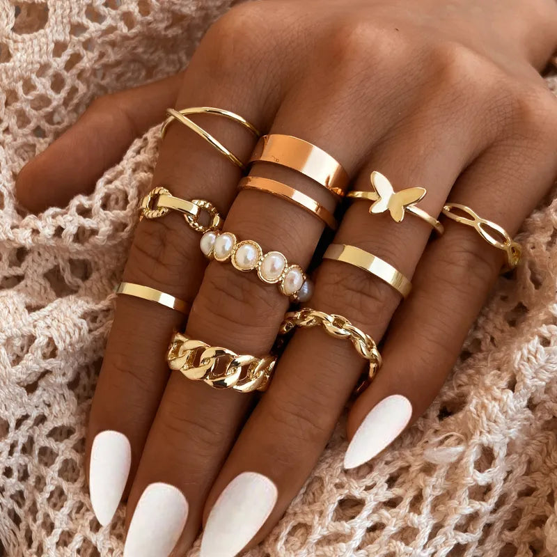 10 pc Gold Basics Ring Set - Jewelry  from CirceBoutique