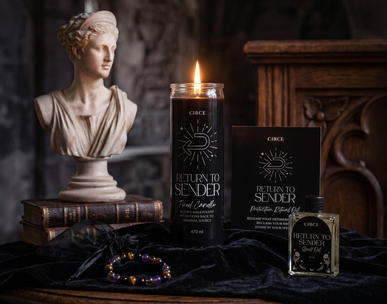 Return to Sender Protection Ritual Set – Candle, Oil & Shield Bracelet