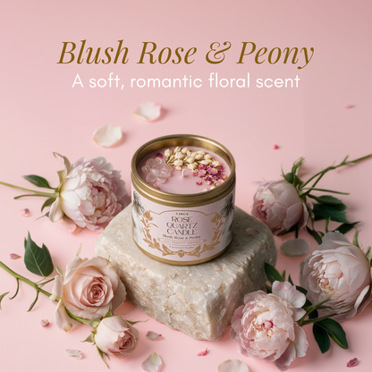 Rose Quartz Gemstone Candle – Blush Rose & Peony | 8 oz